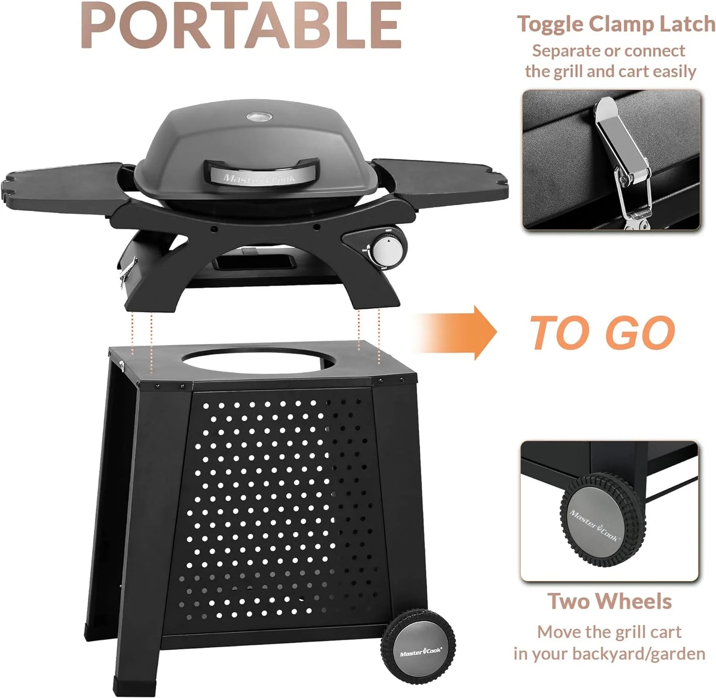 Portable with Camping, Propane Barbecue Grill Tabletop Cart Travel for Grill, Gas Patio,