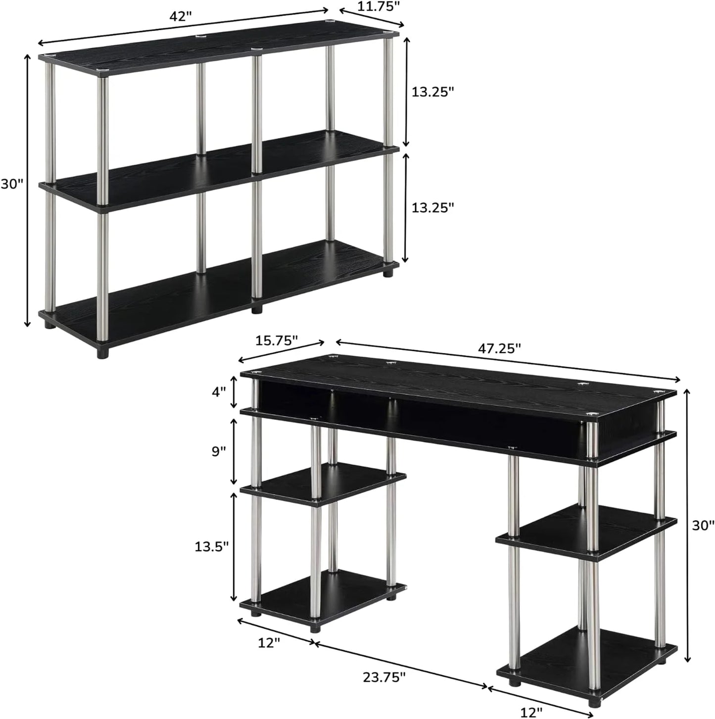 No Designs2Go Home HOZO Black Tools Organization, (Desk, Contemporary Table), Modern Office Study, Console 2-Piece Set