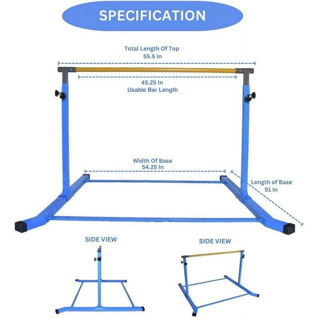 Equipment Legs, Training Gymnastics Height, FT Bar, 3-5 Home Kids Junior Adjustable Robust Kip - Blue