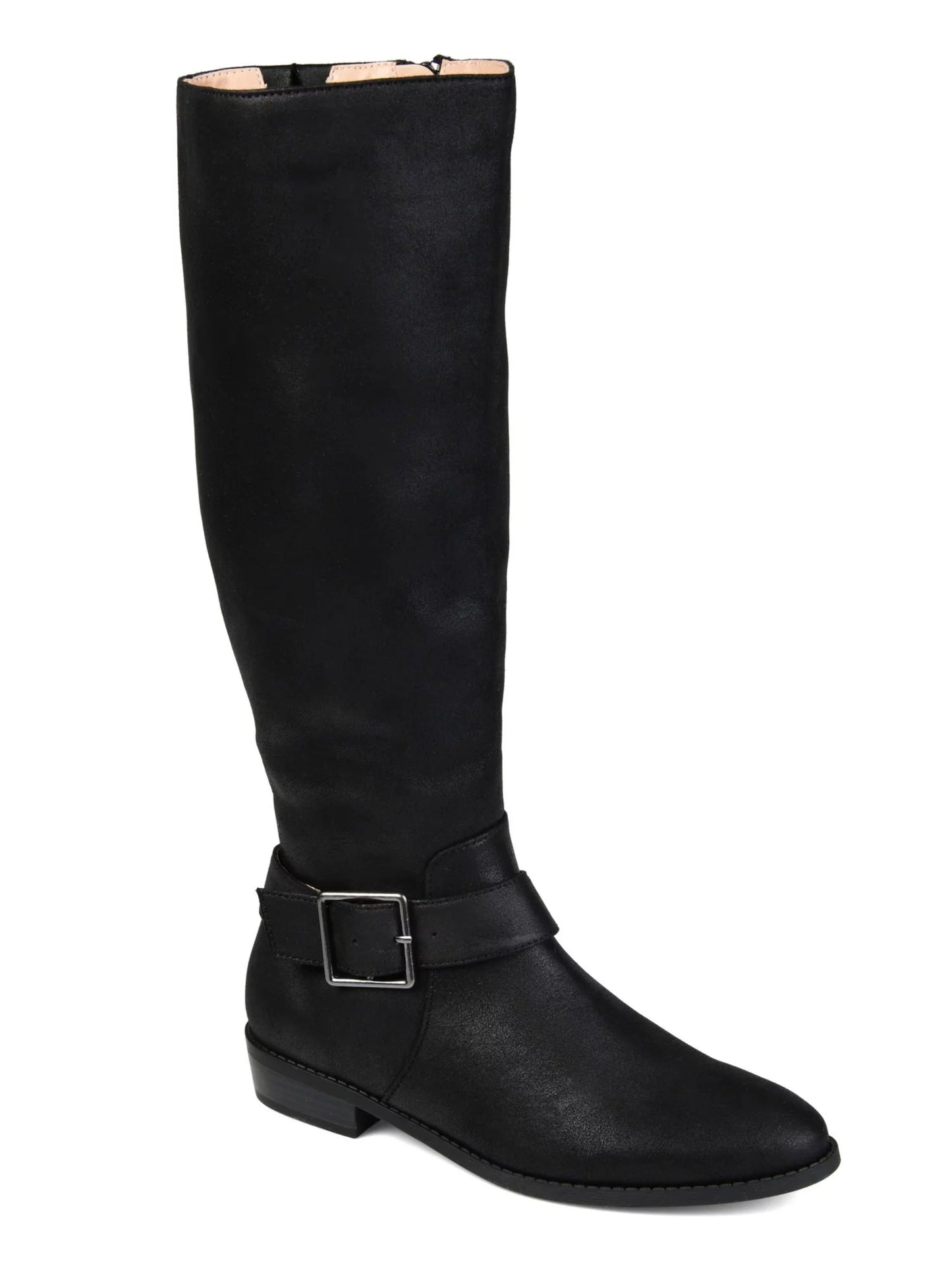 7.5 Almond Boot Accent Wide JOURNEE Goring Calf Womens Calf Toe Black Block Riding X Heel Buckle Wide Winona COLLECTION Extra WC Zip-Up