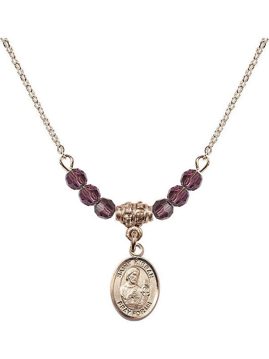 18-Inch Necklace Birth Purple Saint Charm with 4mm and Plated February Month Kieran Hamilton Beads Stone Gold