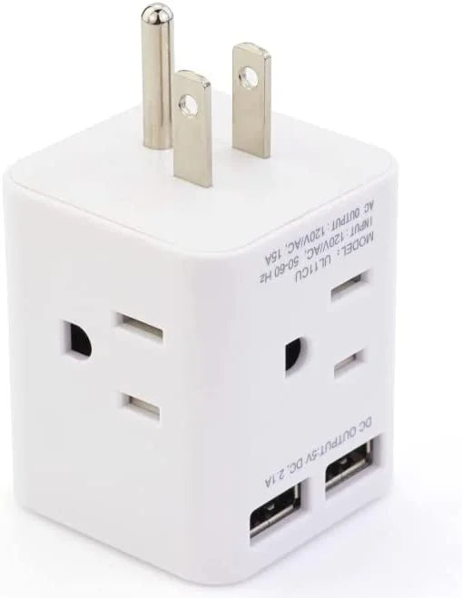 Multi Ship and Right Travel,White 3 Office Outlet Spaced USB USA 2 Wide Wall Plug Cruise Home Prong Angle Adapter 4 Plug with Charger Adapter Sockets, Wonplug Extender AC Cube for Splitter