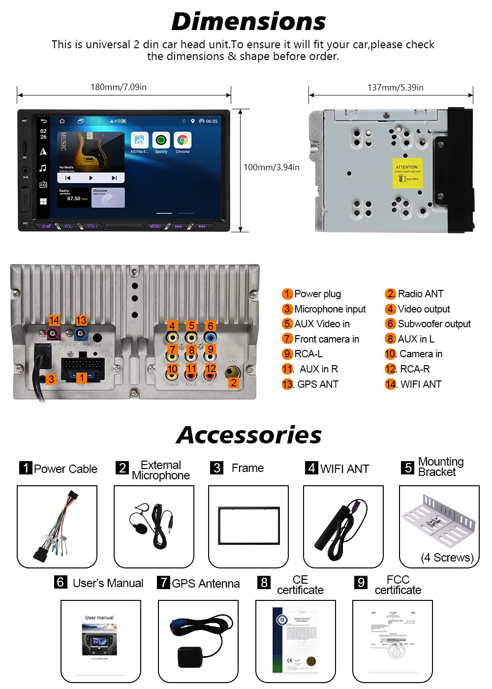 Camera WiFi Backup Screen 11 with Mirrorlink Din Double Touch DSP Apple Carplay Android Stereo Bluetooth Navigation Core Octa Car 7 Wireless G+G Android Inch GPS Auto Car Radio IPS