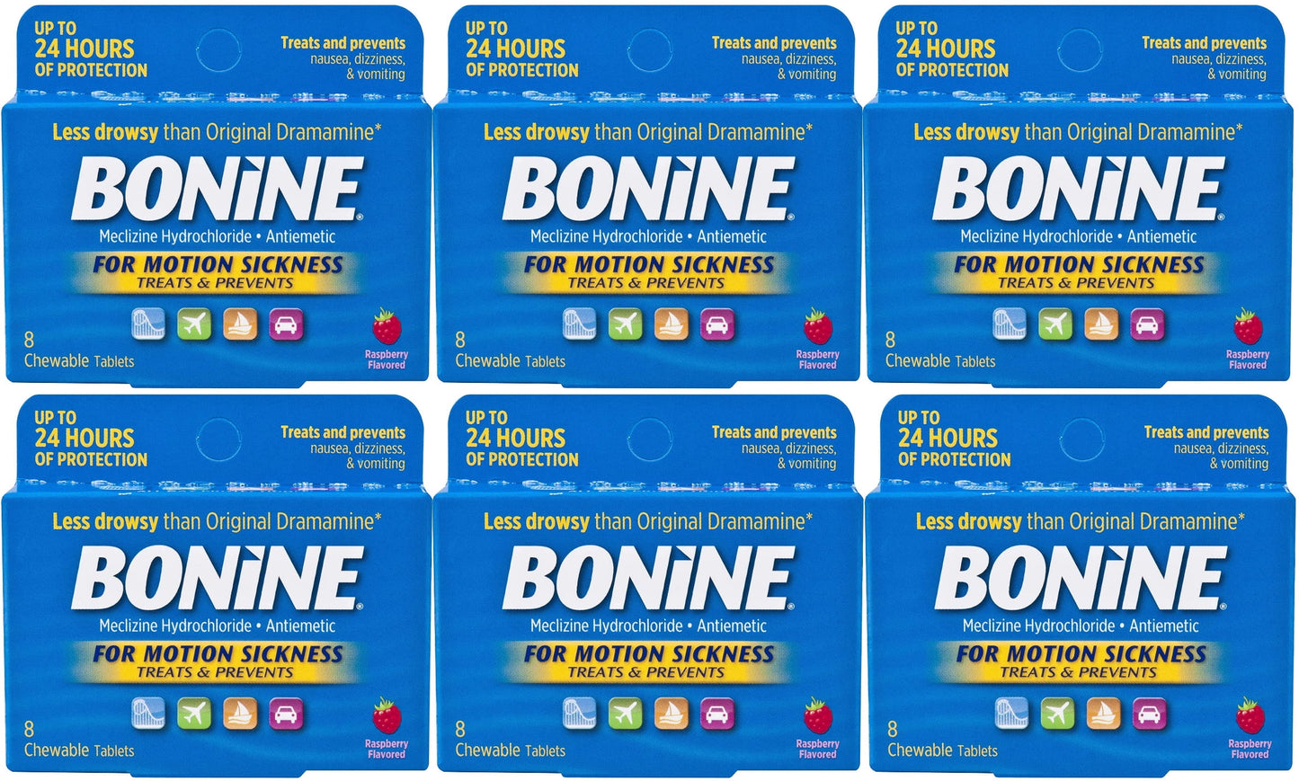 8 ea, Pack Bonine Tablets, Sickness Chewable 6 Flavored For - Motion Raspberry