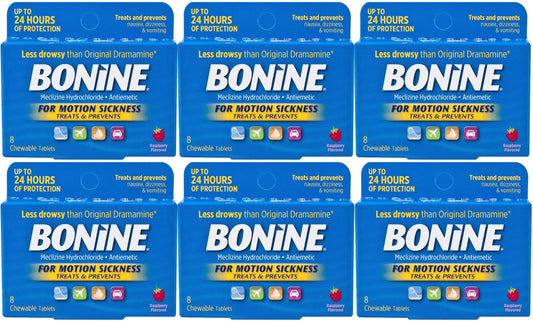 8 ea, Pack Bonine Tablets, Sickness Chewable 6 Flavored For - Motion Raspberry