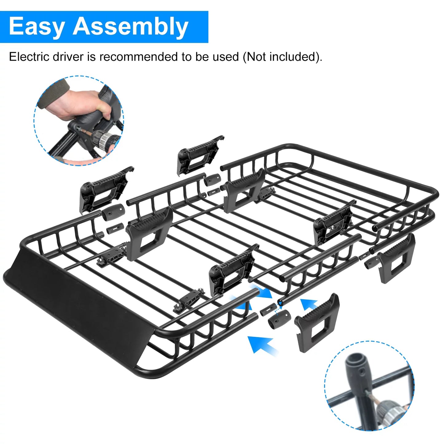 Roof iMounTEK Elastic with Rack 220lbs Capacity Heavy Universal Top Basket Luggage Black Car Hook Cargo Holder Duty Cargo Rack Carrier Strap Net 63x39x6.3in,