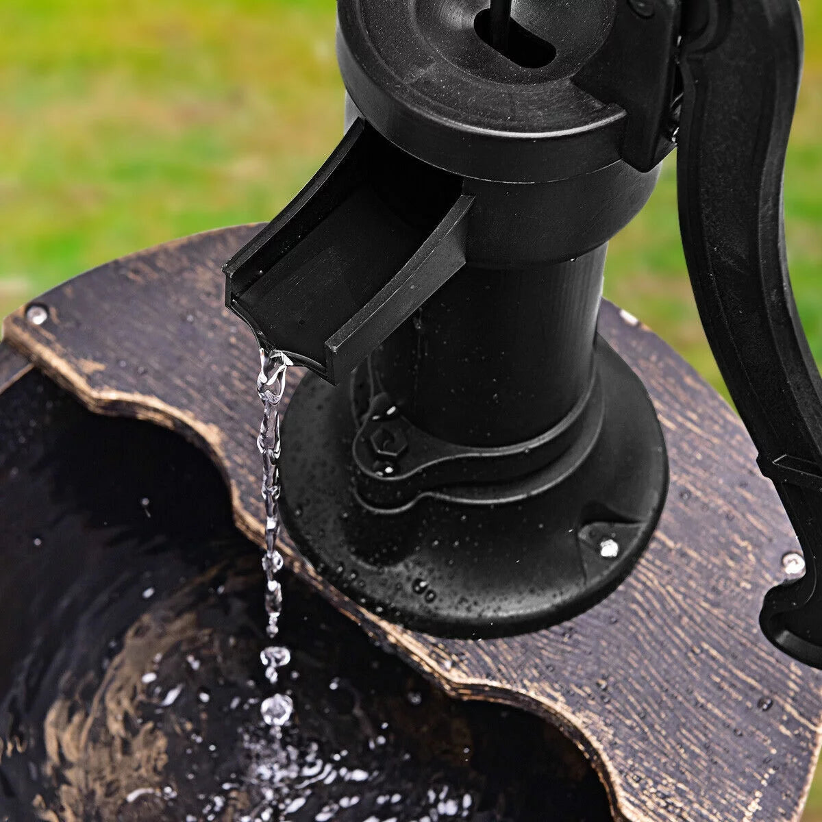 Waterfall Outdoor Barrel Water with Barrel Pump | 2-Tier Garden Fountain Fountain