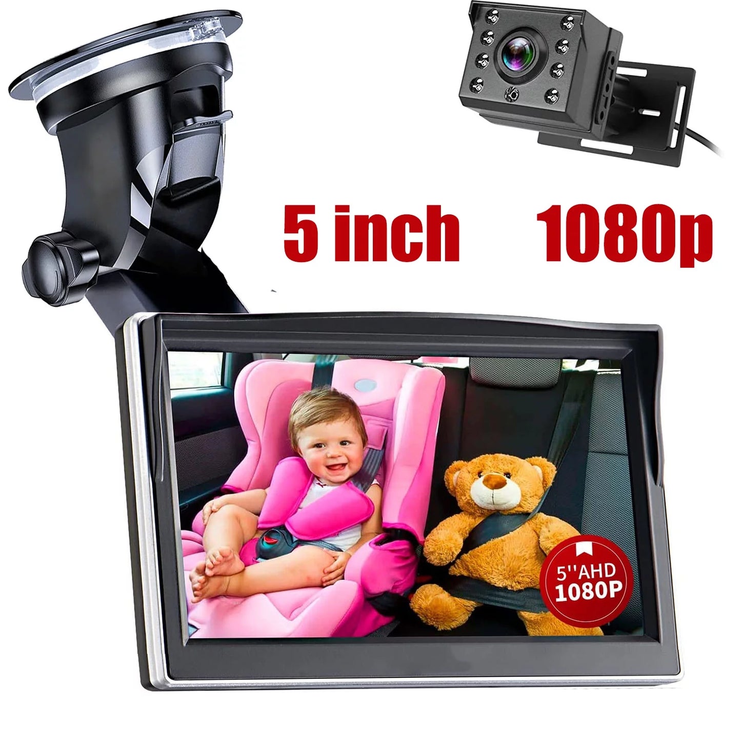 Camera Luosen for 5 Infant 1080P, Facing Rear with Inch Safety Mirror Baby HD Kit Back Baby Night Travel Vision, Car Clear Monitor, Seat Camera Car Newborns