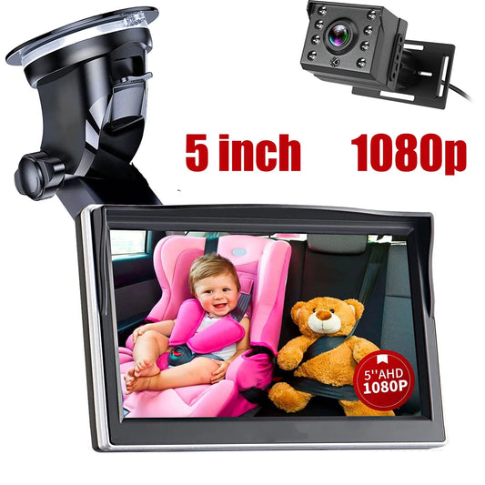 Camera Luosen for 5 Infant 1080P, Facing Rear with Inch Safety Mirror Baby HD Kit Back Baby Night Travel Vision, Car Clear Monitor, Seat Camera Car Newborns