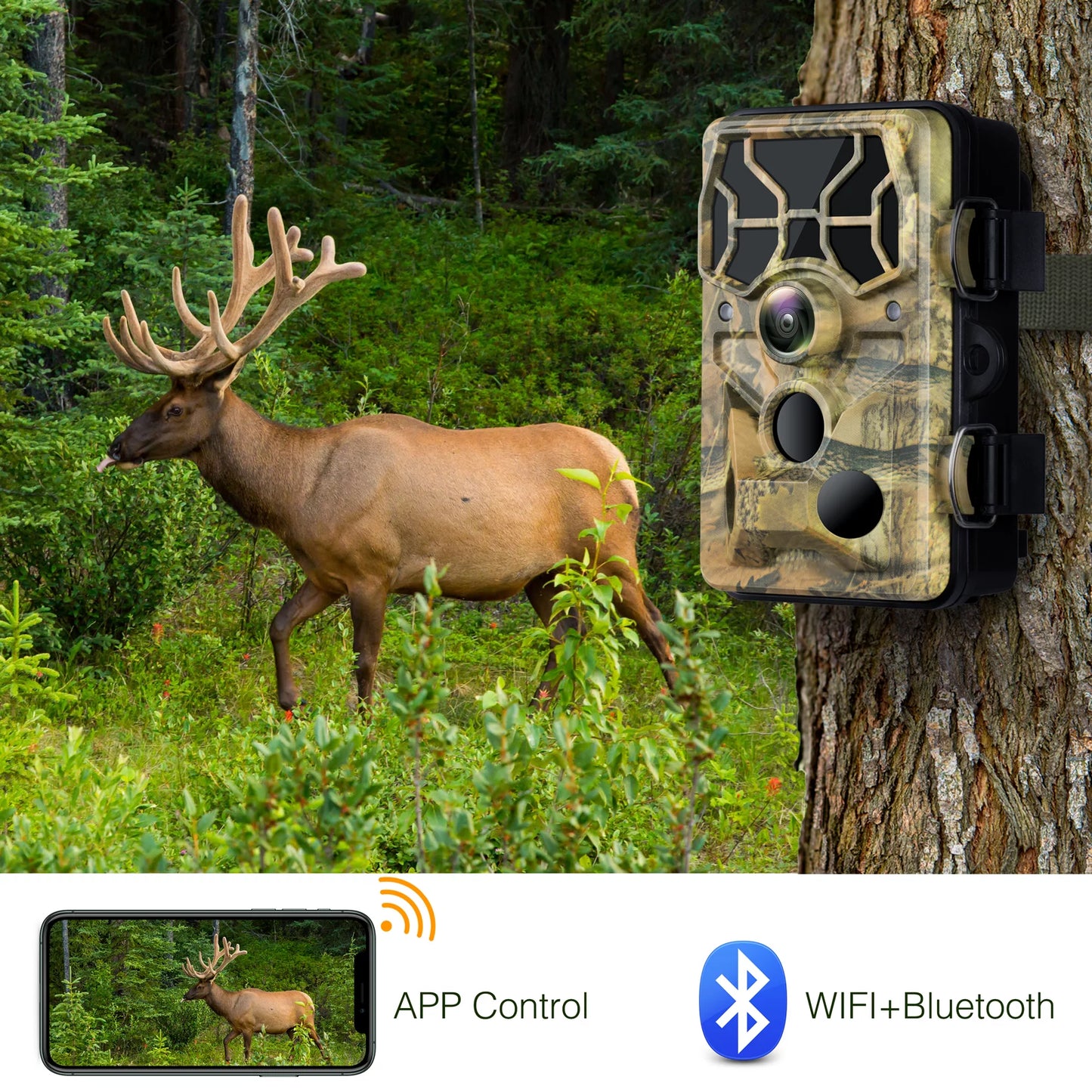 CAMPARK 30MP 1296P Camera Wildlife with for Waterproof Night Camera with Infrared WiFi Game Bluetooth IP66 Camera Hunting Trail Monitoring Trail Activated Motion Vision