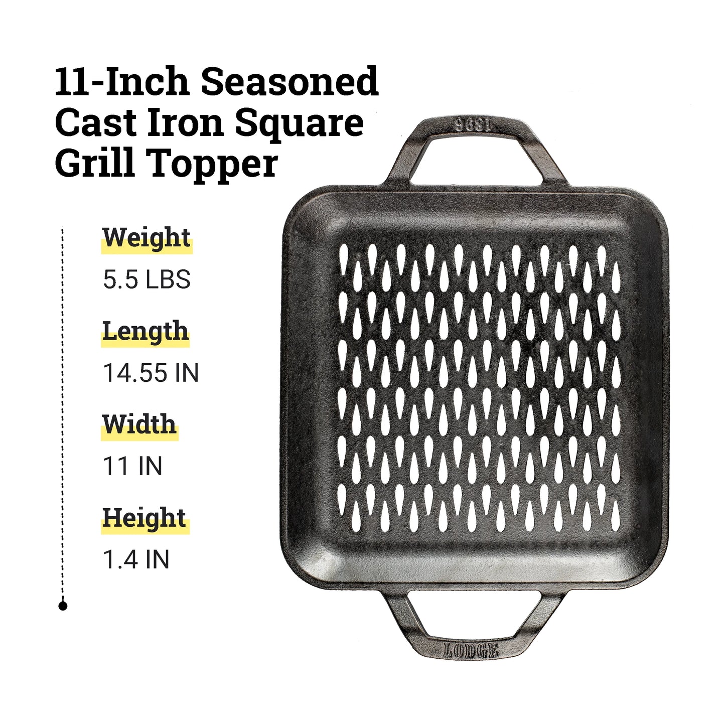 Lodge Grill LC11SGT Square Cast inch 11 Topper Iron