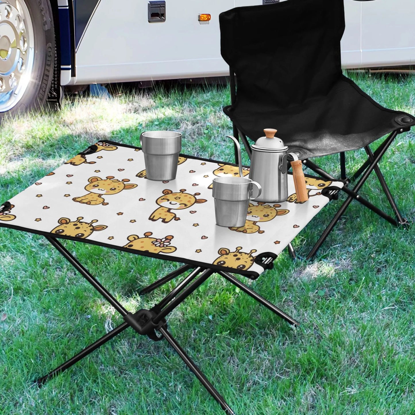 Table Table Camping Storage BBQ Bag Travel for Beach Pattern with Cartoon Giraffe Portable Fishing Outdoor Compact Picnic Folding Cute Table