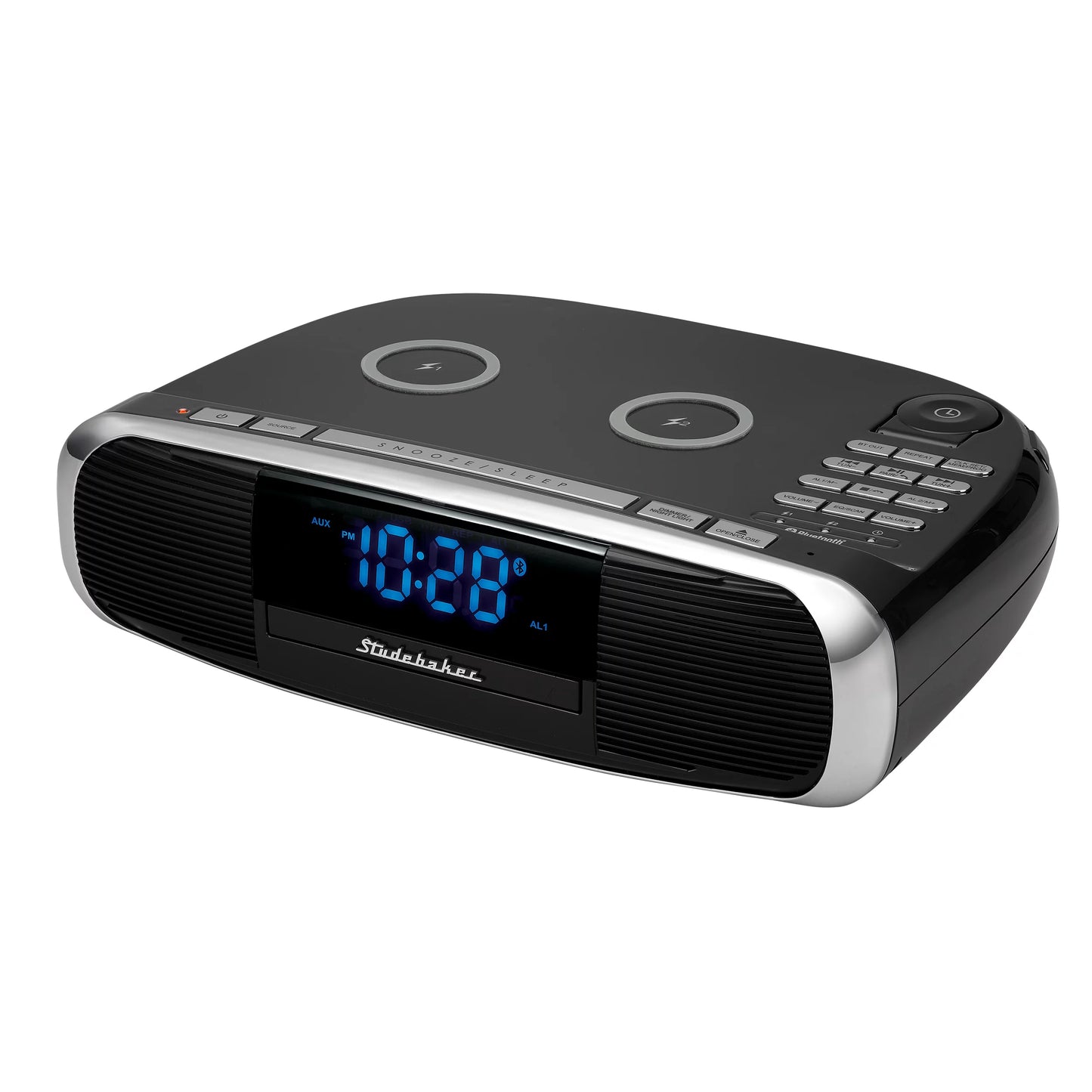 with System FM HiFi Radio, Qi Studebaker Workstaton Charging Wireless Music Station and CD,