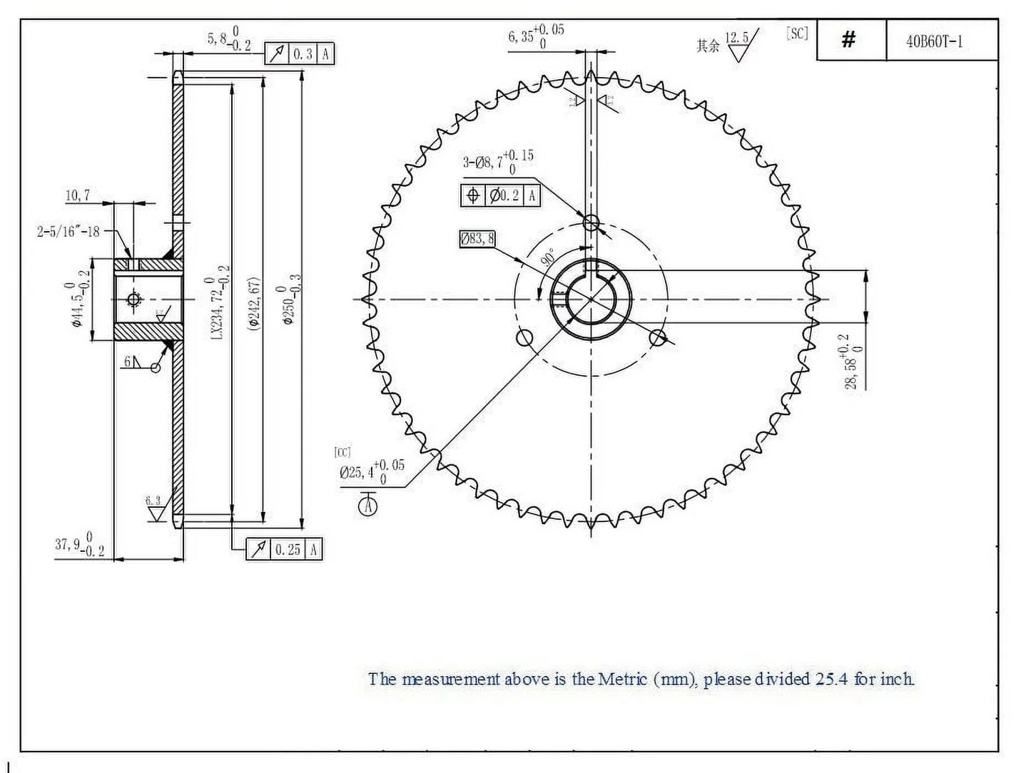 41 Chain Roller Axle Live 60 Sprocket Go 1" Kart 40 for 40B60T Teeth Bore 420