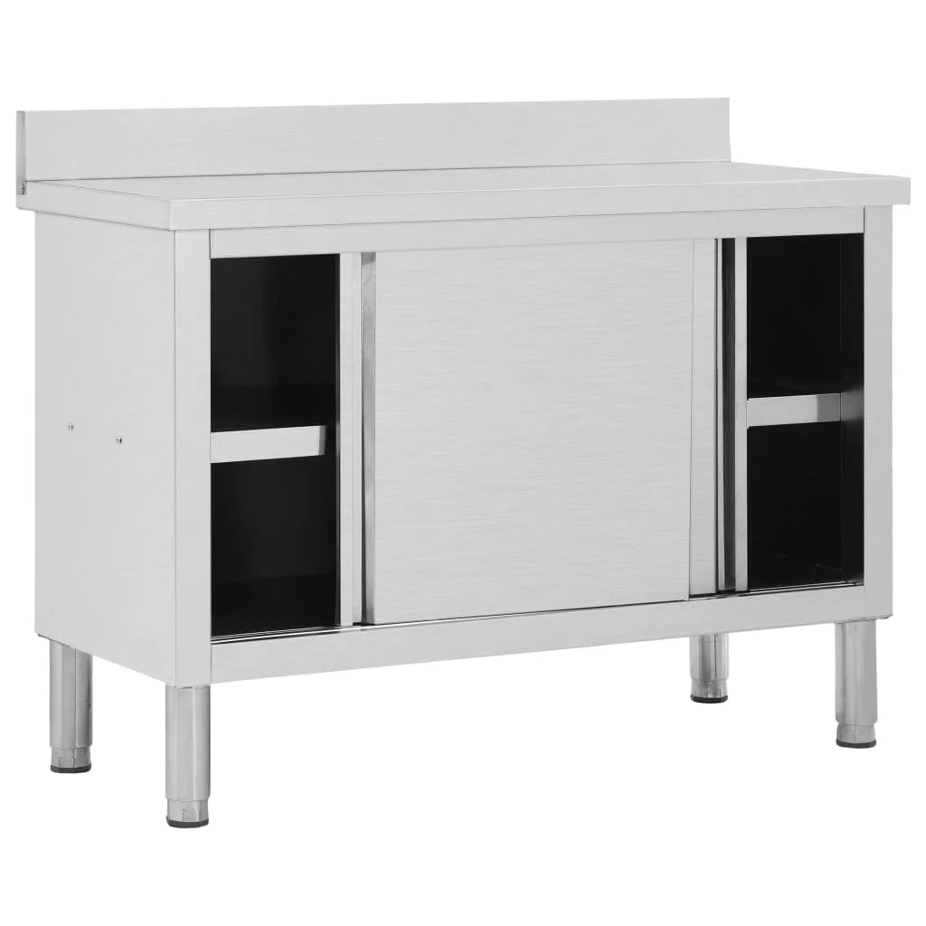 Steel Table with 47.2"x19.7"x37.4" Work Stainless Doors Sliding