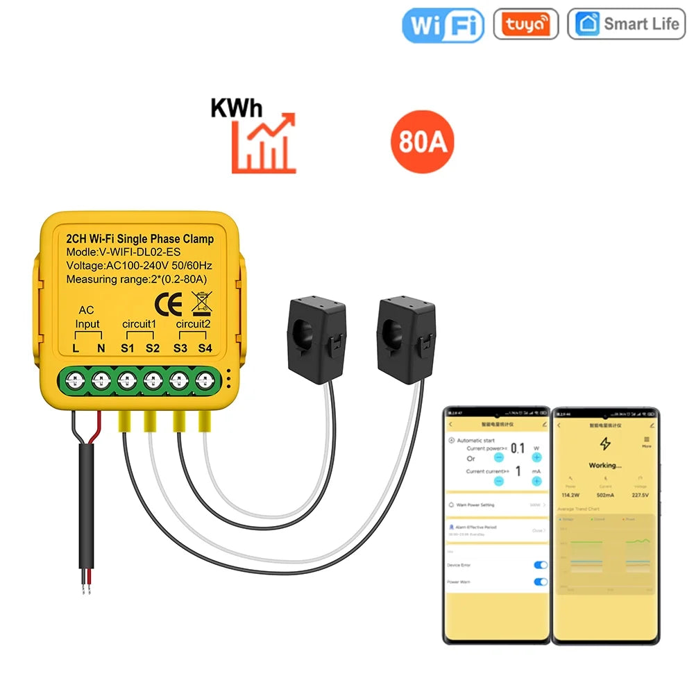 Meter Smart Clamp 100-240v Consumption Consumption Solar Statistics Irfora Wifi Automatic Clamp Consumption voltage Consumption Solar Smart Smart 80a regulator, Current