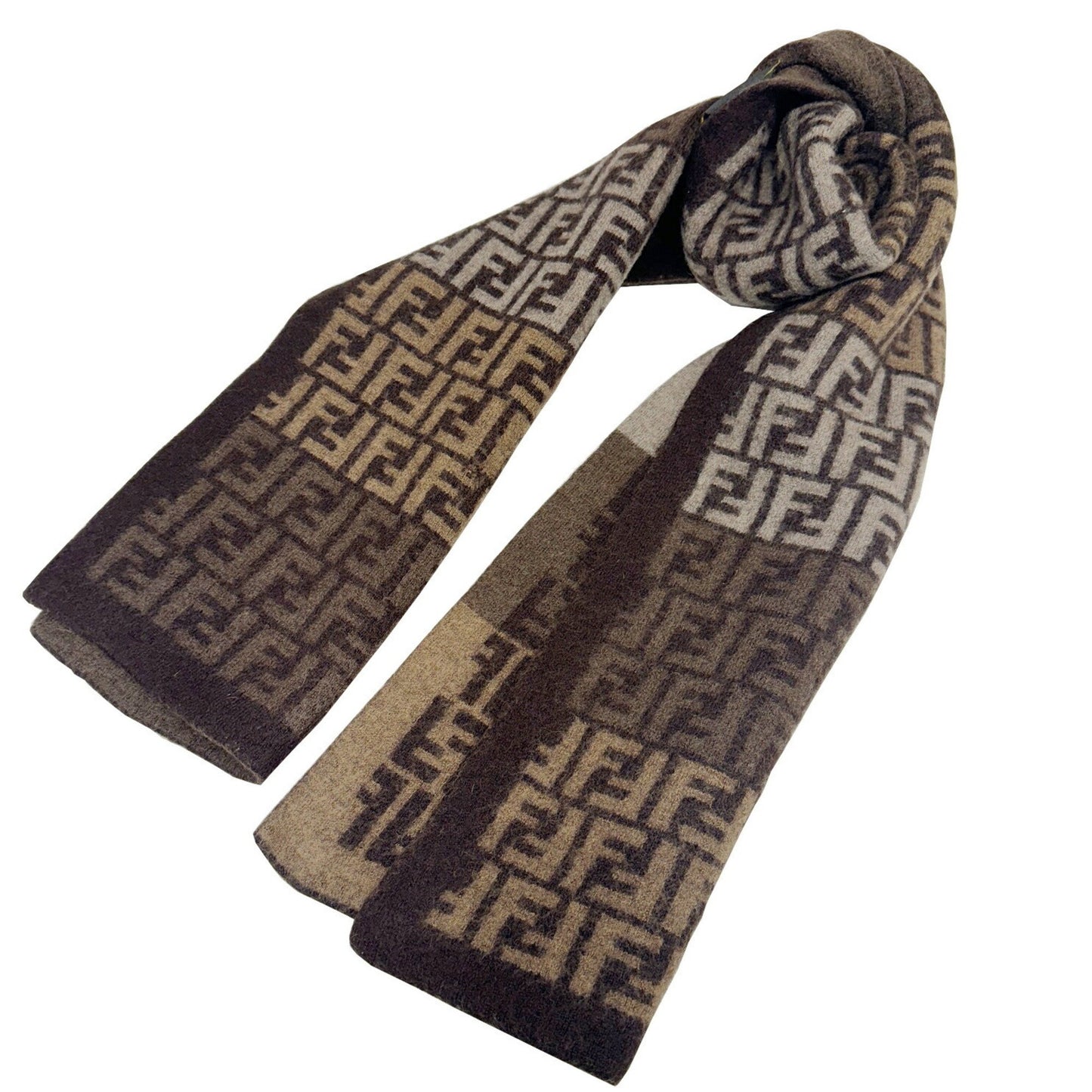 (Good) Pre-Owned wool FENDI pattern brown FF beige scarf Zucca women's men's