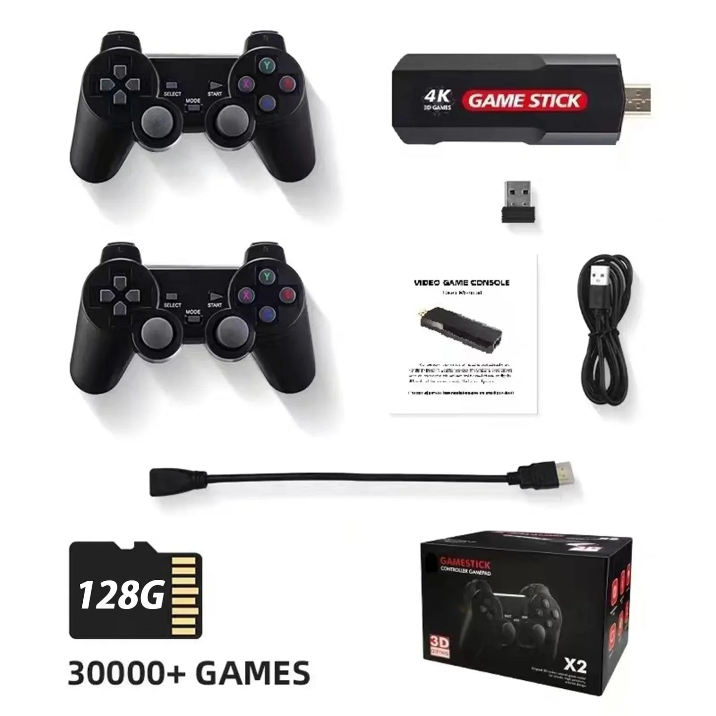 Double Games,128GB Console, Upgrade Retro Wireless Game Wireless Controller,30000+ X2 Console Stick Retro Games Plus