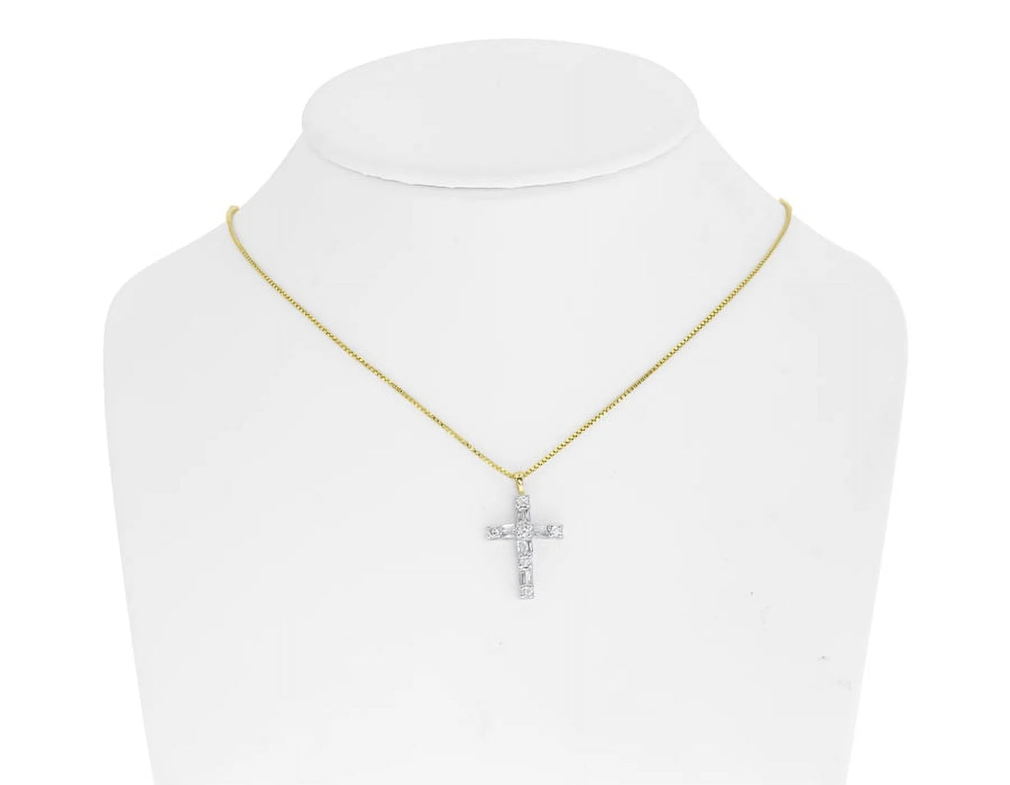 Round Diamond 14k (0.50 Yellow Baguette Gold Cross Mini ct)