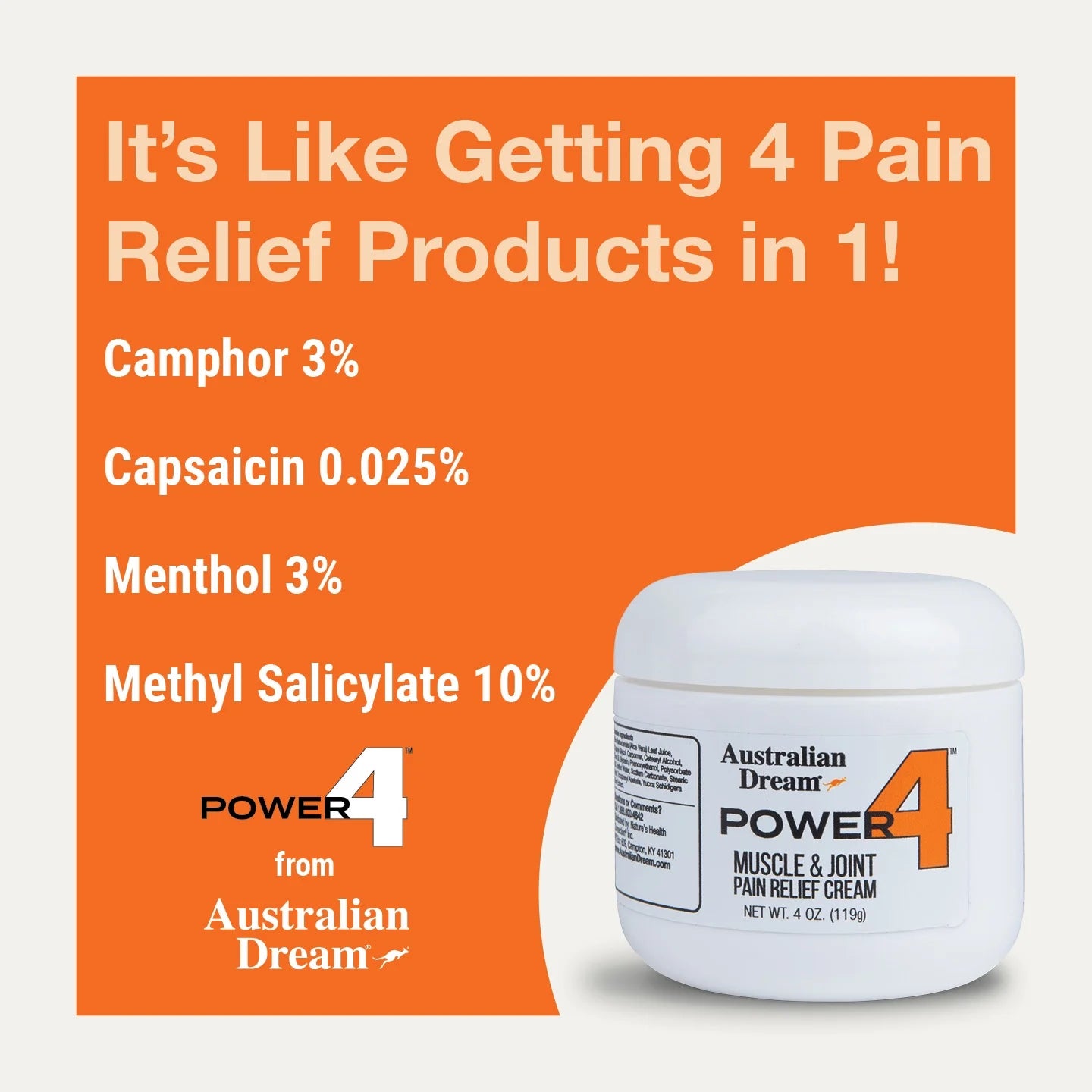 Topical Pain Relief Warming - Muscle Joint Powerful Dream Cream Australian - 4 Power Relief with Jar Pain and Cooling & - Cream By 4oz - Sensations