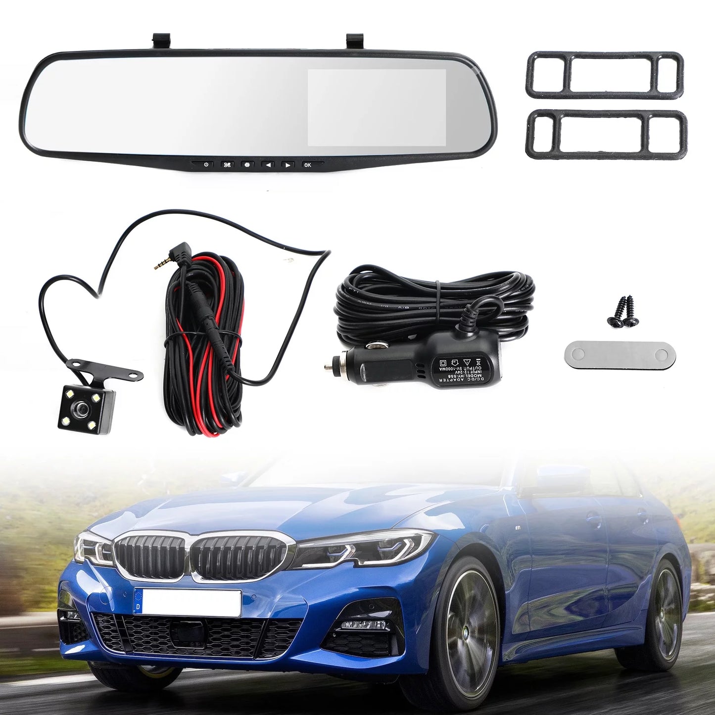 Cam Car Mirror Dash DVR HD Camera Recorder Front Dual 1080P Rearview Rear Video