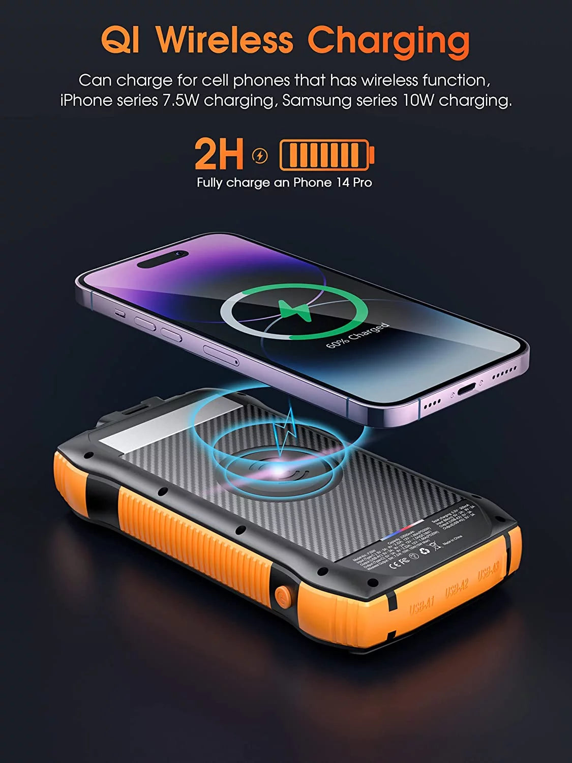 Ulefone Charger IP67 18W - 33500mAh 5 Waterproof 20W Portable 10W Charger with Outputs for Fast Bank Power Wireless Solar PD Armor 14 Flashlight 6W QC3.0 Charging, Pro Power Portable