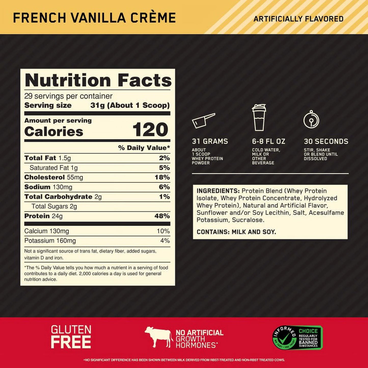 Nutrition, Creme, Gold French Servings Protein 100% lb, Optimum Vanilla Whey Powder, Standard 29 2