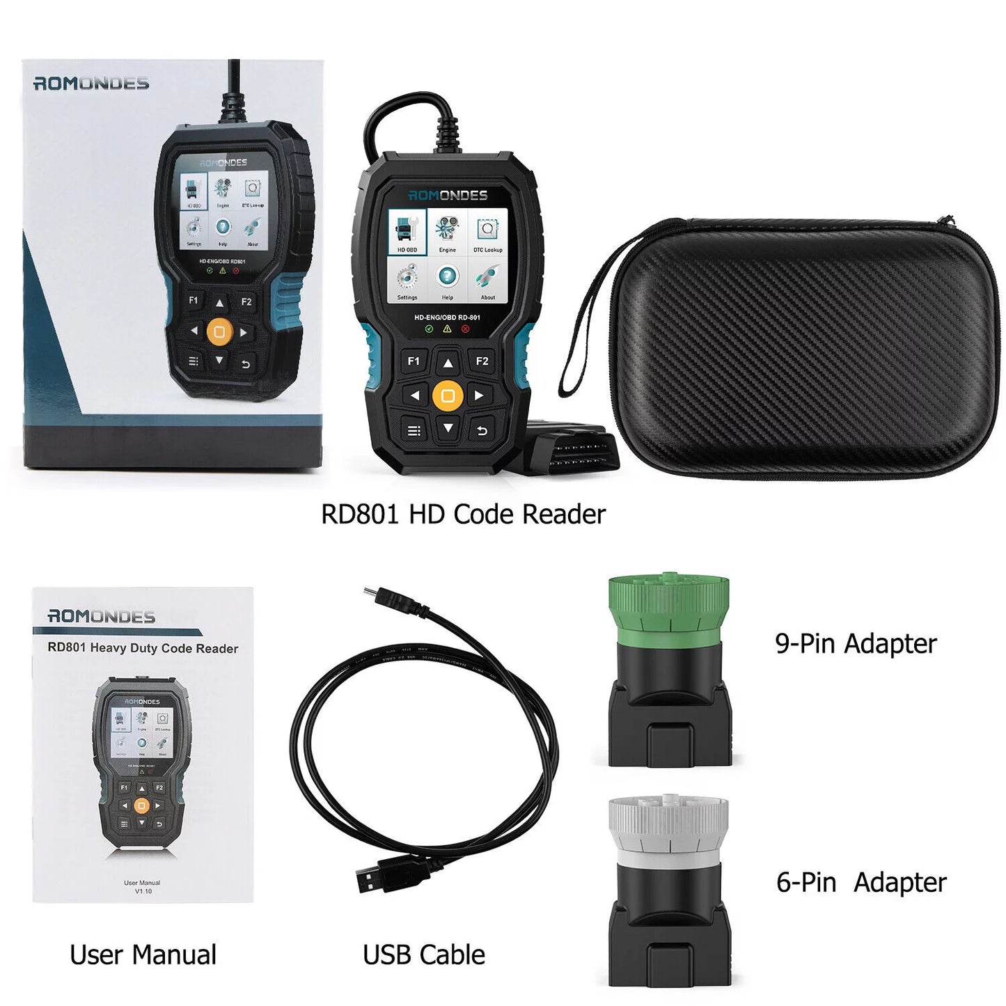 Reader Tools Diagnostic Scanner Duty Oil Romondes Scanner Truck Heavy Diesel OBD2 RD801 Truck Code Reset DPF