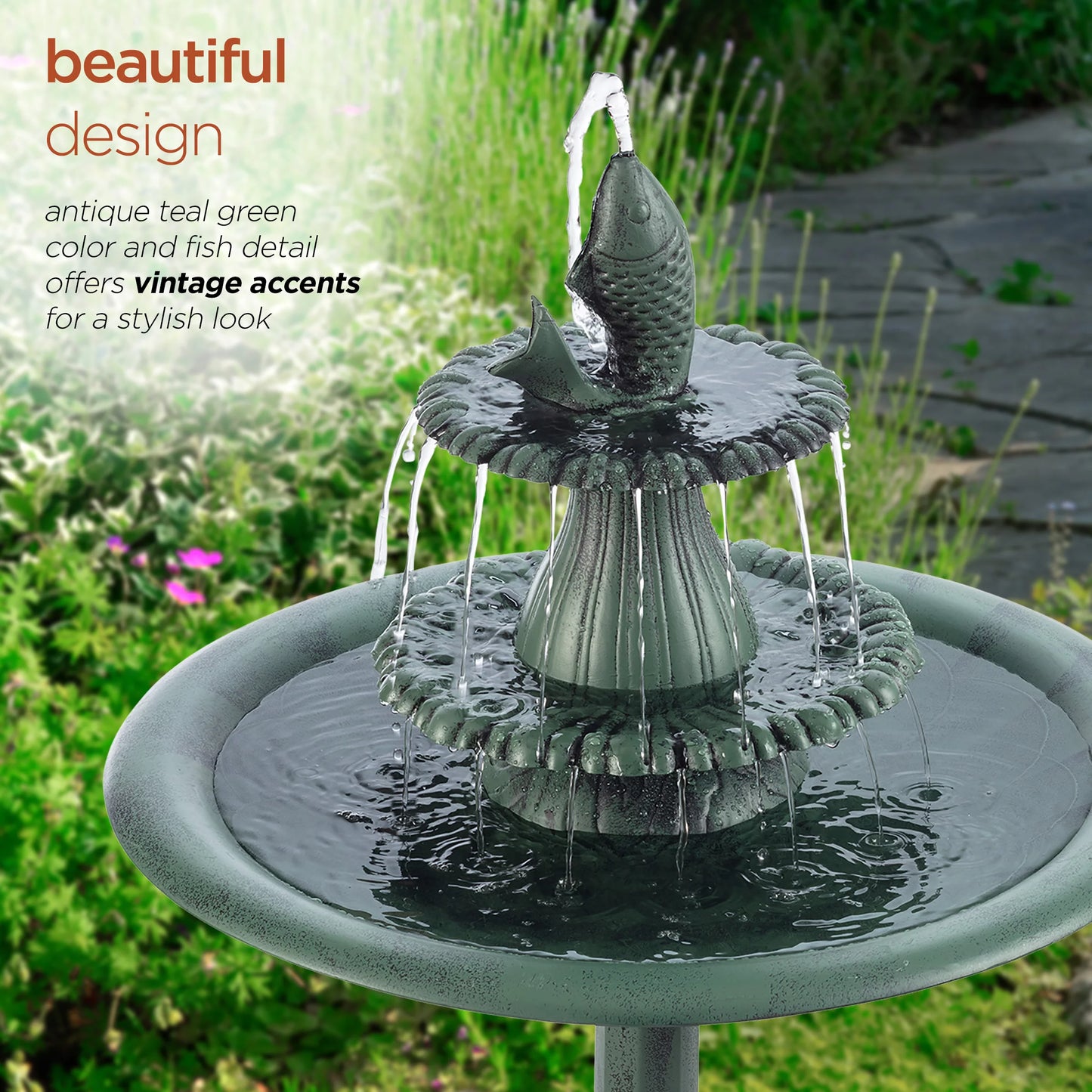 3-Tier Fountain Green Plastic Corporation Bird Bath, Pedestal Alpine