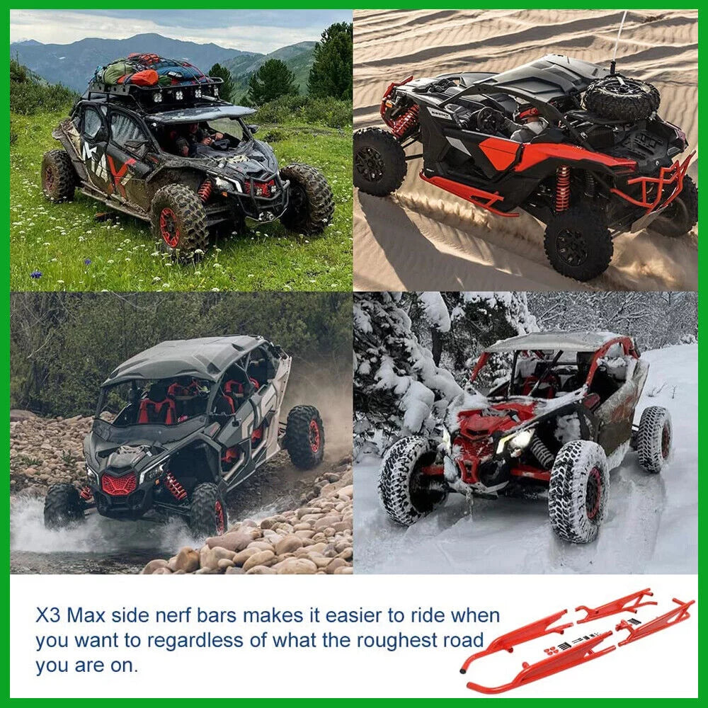 2017-2021 Rock Sliders Can-Am ELITEWILL 4 Seater RED Nerf - Max Maverick Bars X3 for