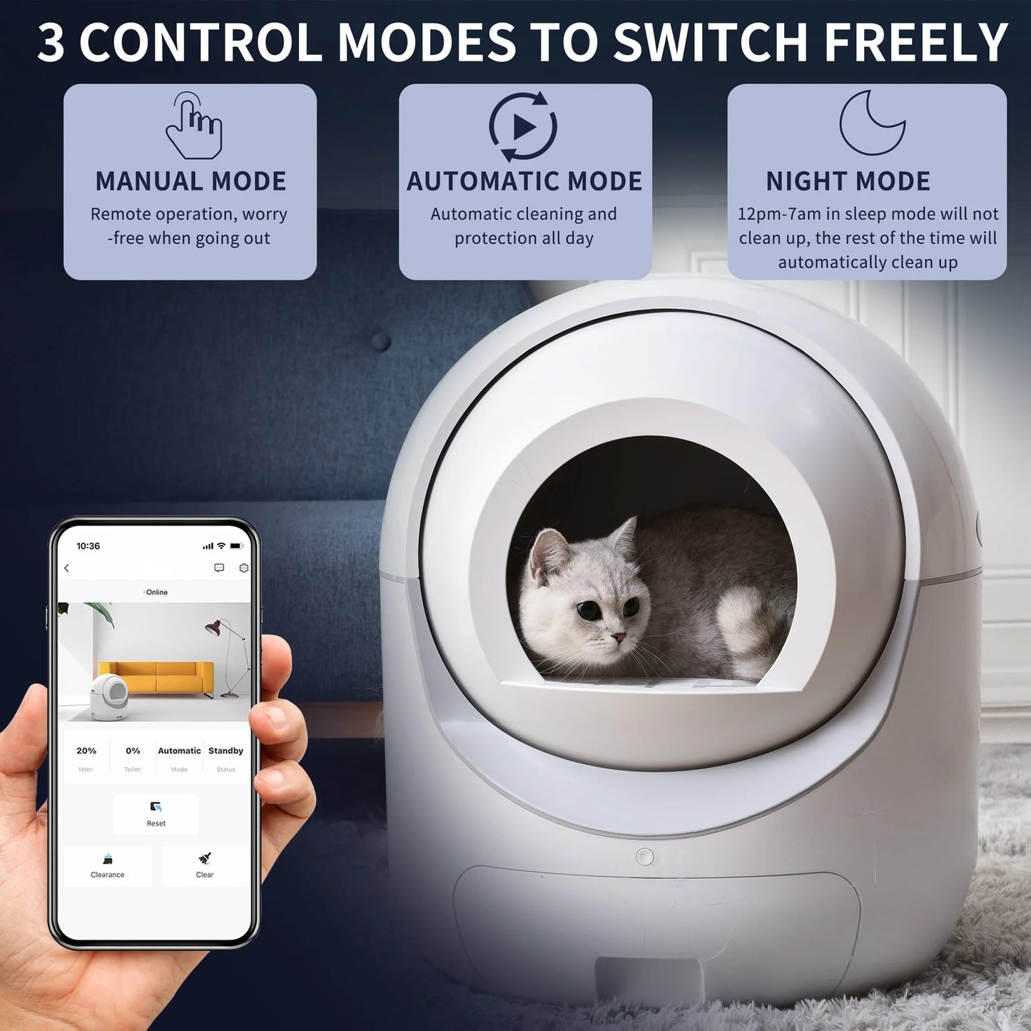 Litter Cat Smart Litter Cats App Multiple WiFi Control, 5G & Cleaning Litter Box, 2.4G Robot for Self Automatic Box, Support