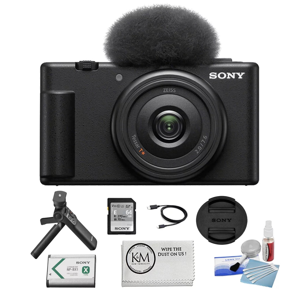 Cleaning Black Sony Accessory Cloth Items) Vlogger + Kit with Vlogging | K&M Precision Kit ZV-1F Camera Camera Camera Sony Bundle Cleaning + (4 Design