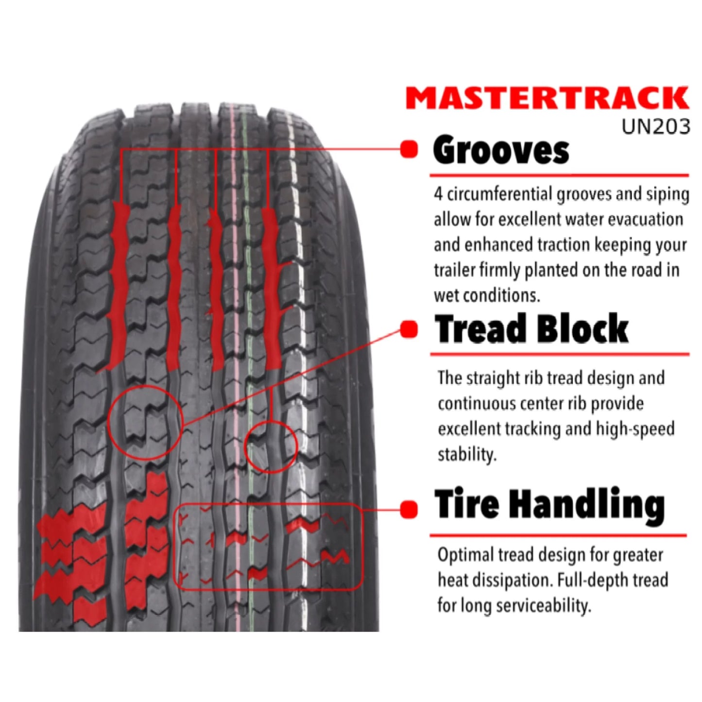 UN203 205/75R14 Ply 8 Load Mastertrack (Tire - Radial Trailer ST205/75R14 205/75/14 Tire 105M Only) D Range ST