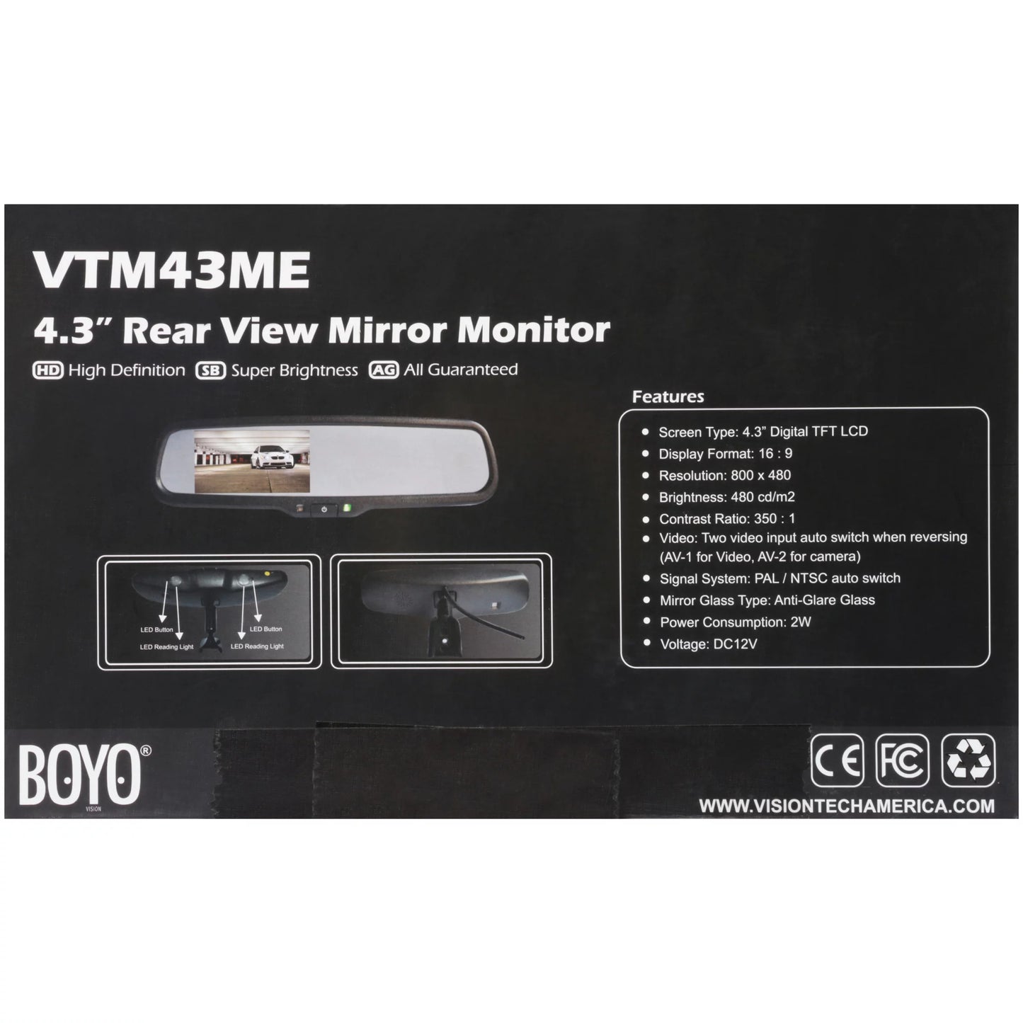 View Rear VTM43ME Monitor Mirror 4.3" BOYO