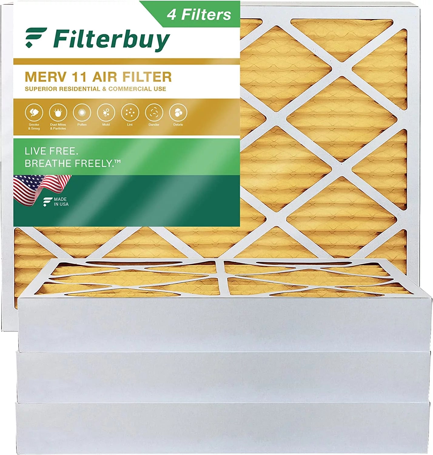 AC Filterbuy Filters Furnace (4-Pack) Air Pleated 11 HVAC 12x15x4 MERV