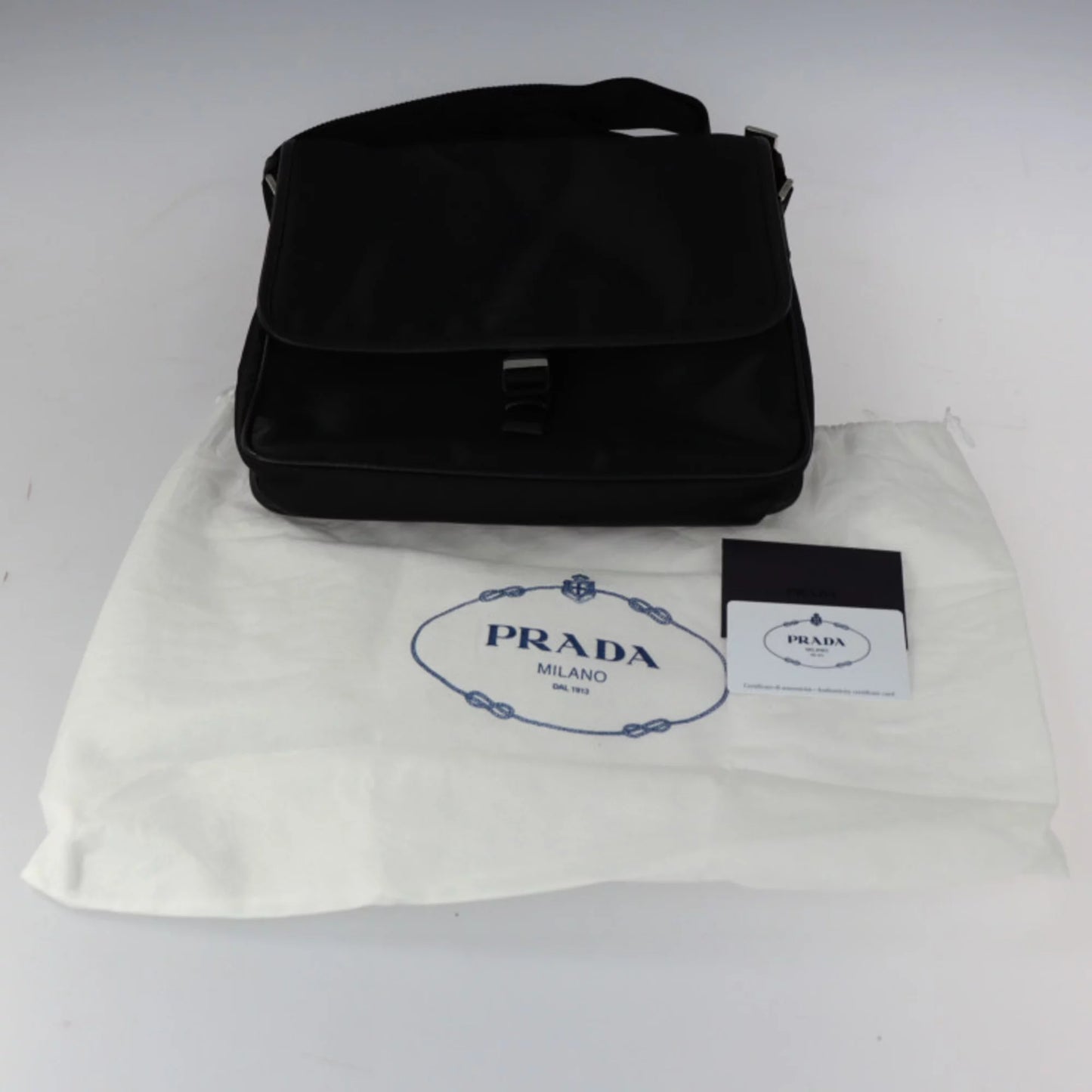 black silver leather 2VD951 logo triangle mark bag shoulder (Good) metal Pre-Owned messenger fittings Prada PRADA nylon