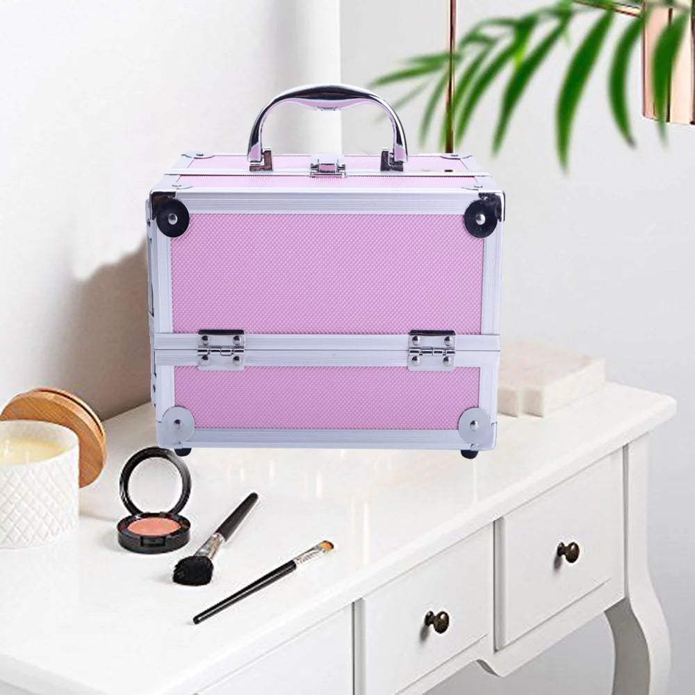 Silver Makeup Zimtown Jewelry Storage Portable Pink Bag Mirror Train with Aluminum Lock Case Box Case