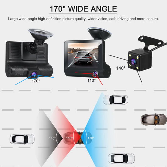 Stay and Vision, Wide HD the Loop Full Rear Front Protected Camera, IPS 4 Cam， Dash Recording， on Angle Screen, Apexeon Road! Inch Dual 1080P