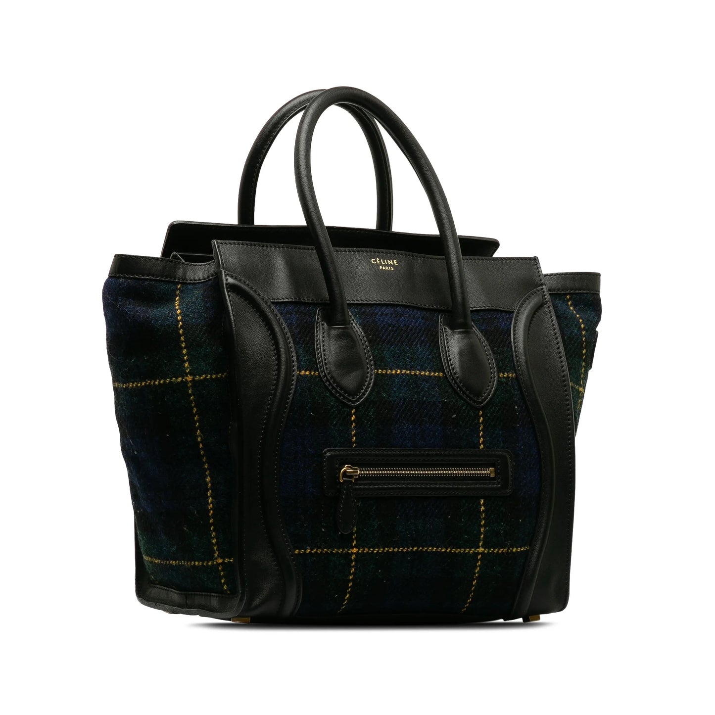 Authenticated Tote Celine Tote Unisex Wool Blue Fabric Tartan Mini (Good) Bag Pre-Owned Luggage