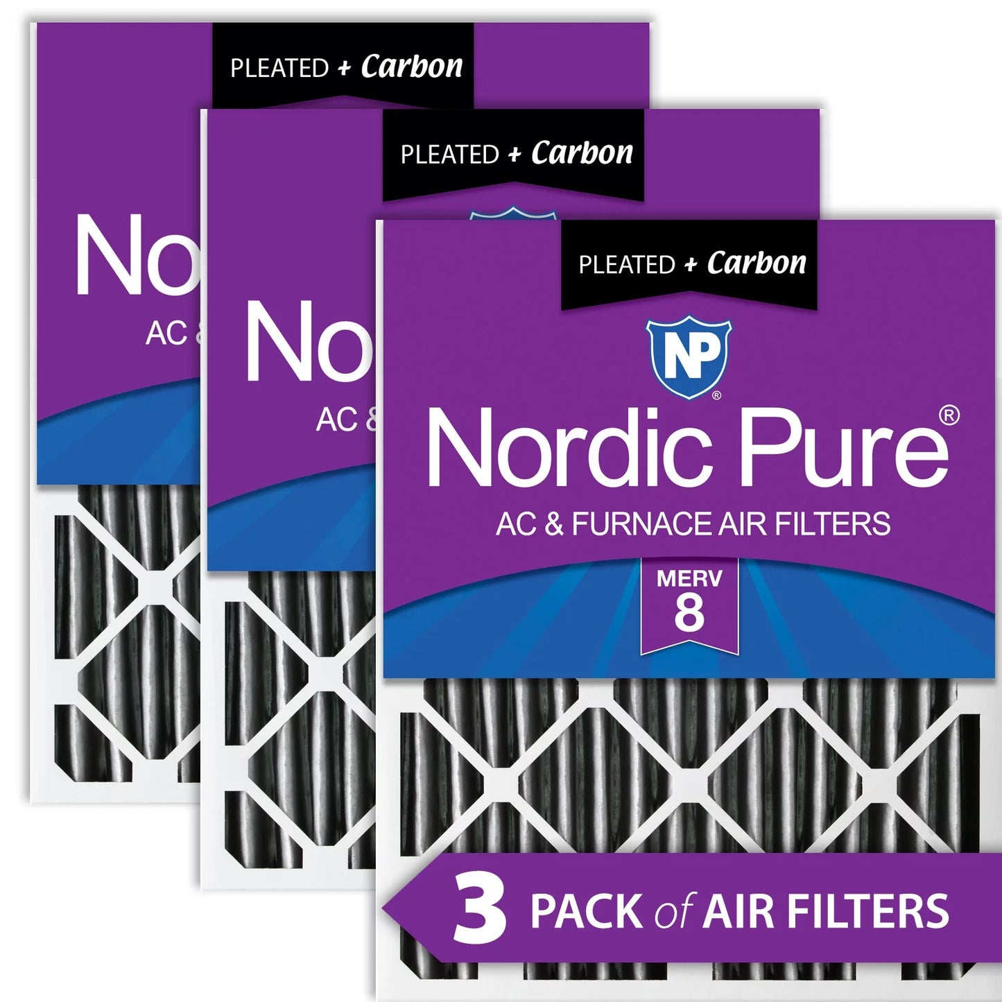 Pleated Carbon Furnace Air Pack Plus Pure Filters MERV Nordic 8 16x25x2 3