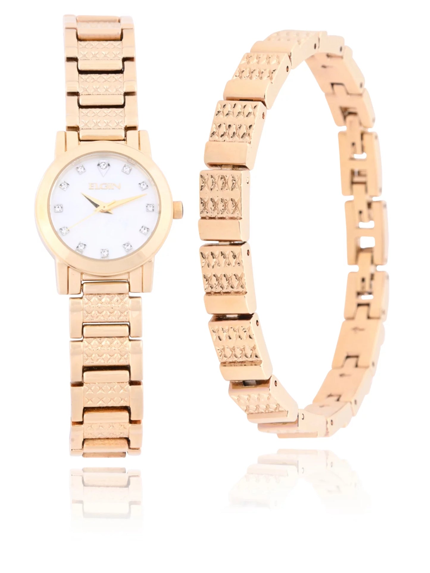 Set Dial Stones and Bracelet with Watch Czech in and Gold MOP Elgin Female (EG180011ST) Adult