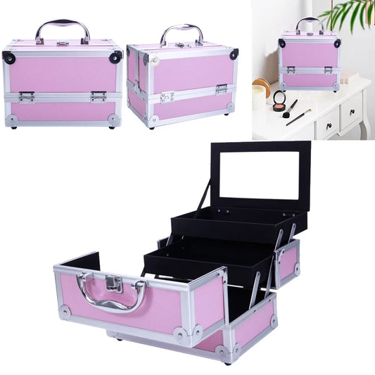 Silver Makeup Zimtown Jewelry Storage Portable Pink Bag Mirror Train with Aluminum Lock Case Box Case