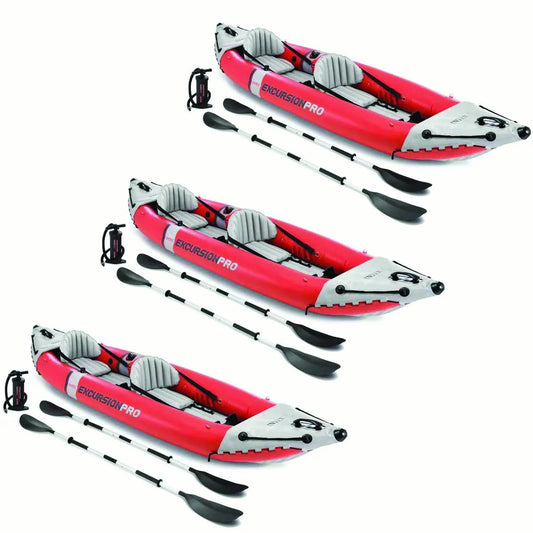 Vinyl Person (3 & Inflatable Excursion with 2 Oars Pump, Kayak Pro Pack) Red