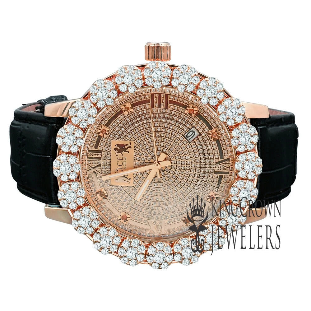 W/Date Roman Diamond Wrist Flower Leather Gold Tone Genuine Rose Khronos Genuine Dial Watch Mens Bezel Face