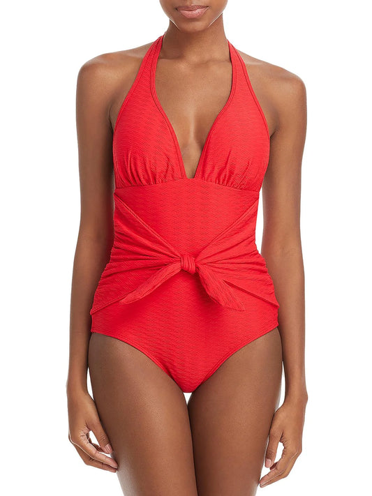 Womens Swimsuit One-Piece Halter Shoshanna Knot-Front