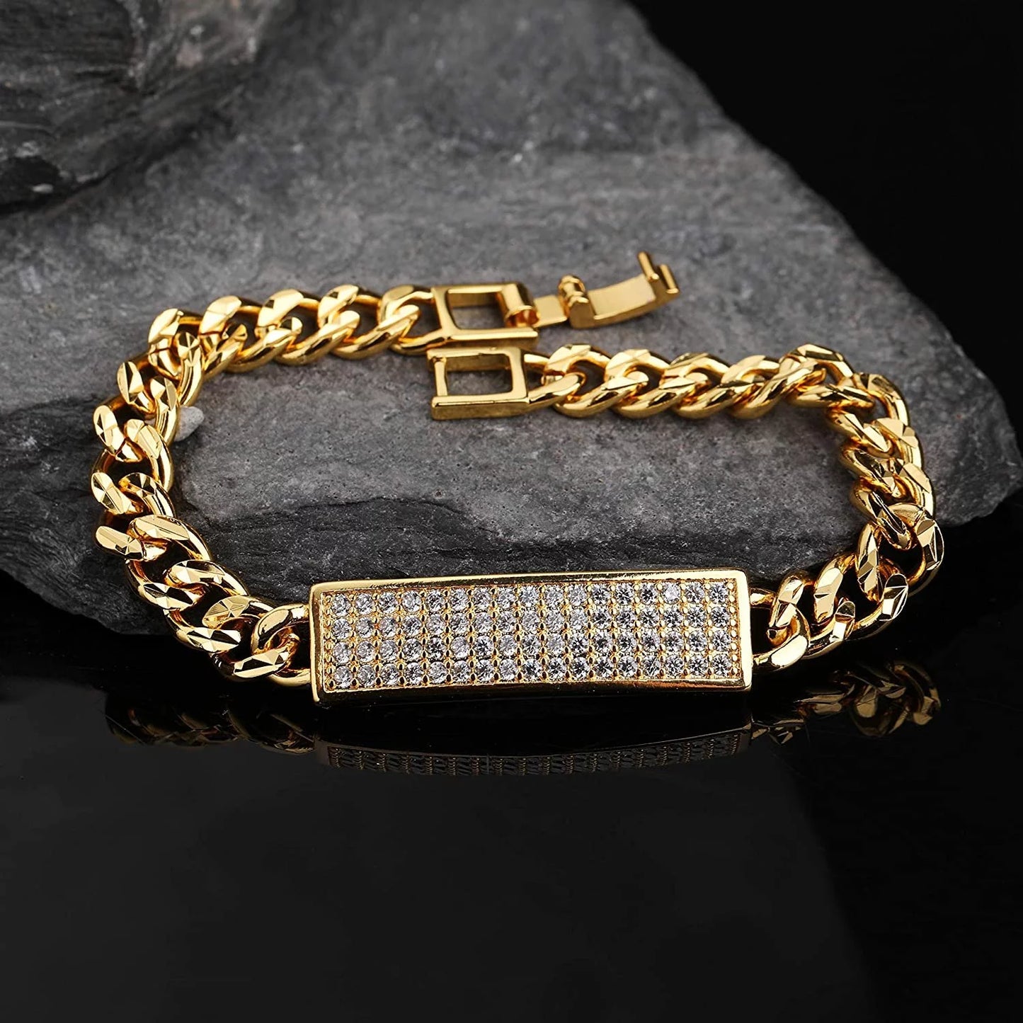 Bracelet ID Pave Cubic Cuban, Link Bergamo Plated Zirconia Gold Giorgio Curb Trendy Micro