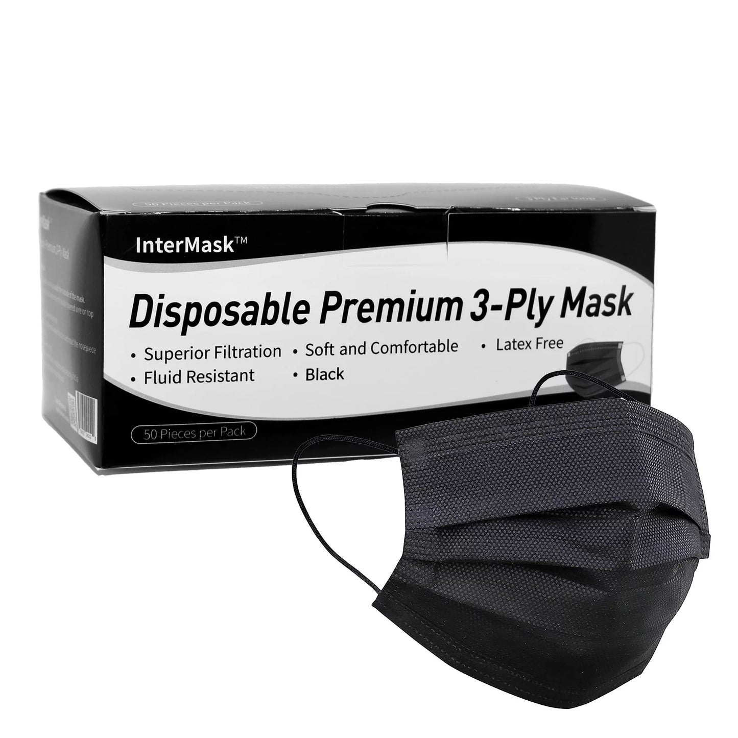 Mask, 3 Disposable of 2000 ASTM InterMask 3-Ply Black, Premium Level Case