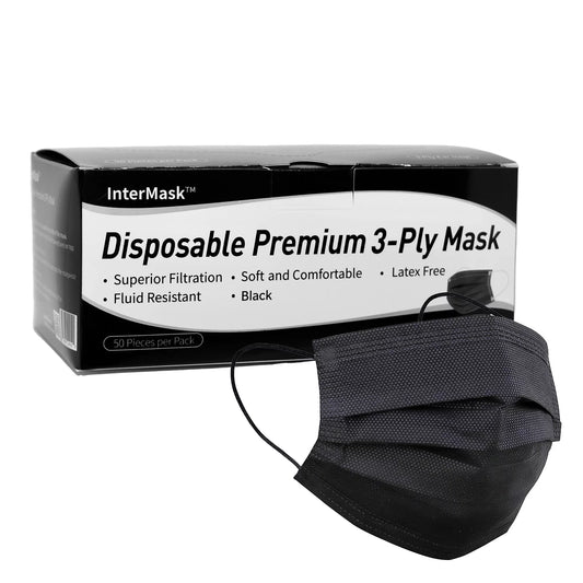 Mask, 3 Disposable of 2000 ASTM InterMask 3-Ply Black, Premium Level Case