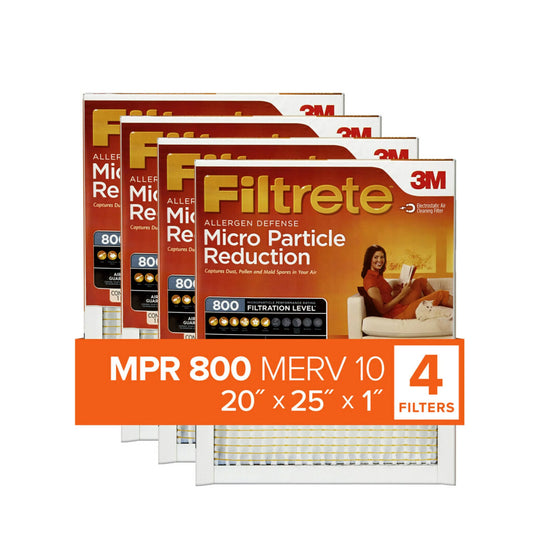 MPR, 10, Furnace Filtrete Filter, 4 HVAC 800 Filters MERV Reduction Particle Air 20x25x1, Micro