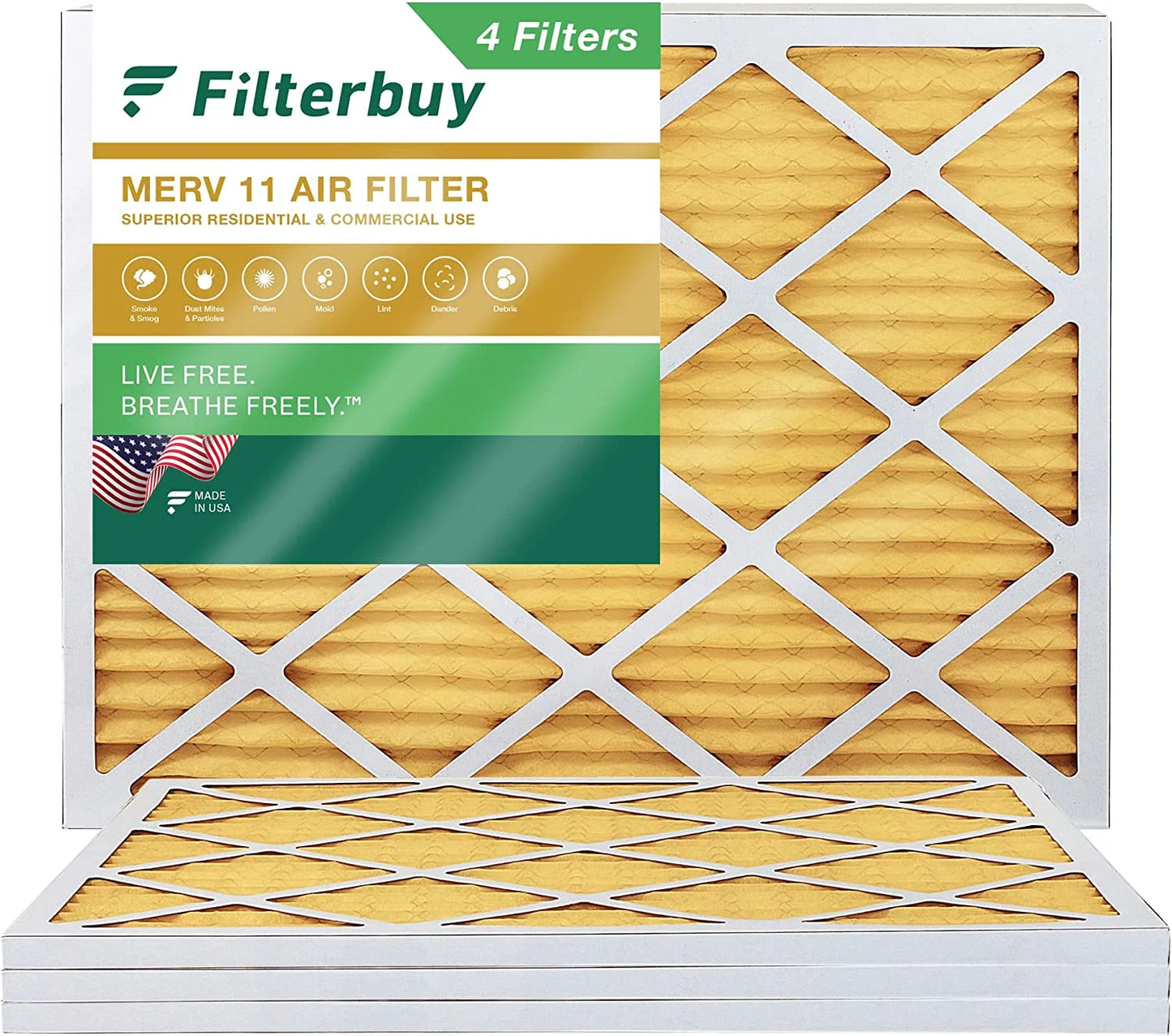 (4-Pack) Furnace AC 16x21.5x1 11 Filters Air Filterbuy HVAC MERV Pleated